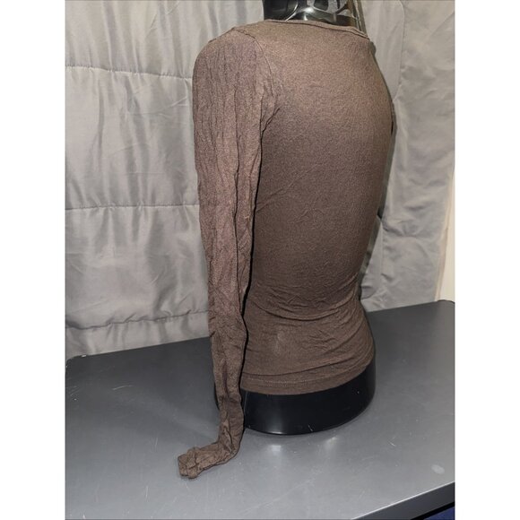 H&M Womens XS Cross Front Long Sleeve Wrap Blouse Stretch V-Neck Brown Top - Picture 7 of 14